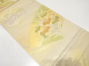 アンティーク　地紙に菖蒲模様織り出し袋帯（材料）